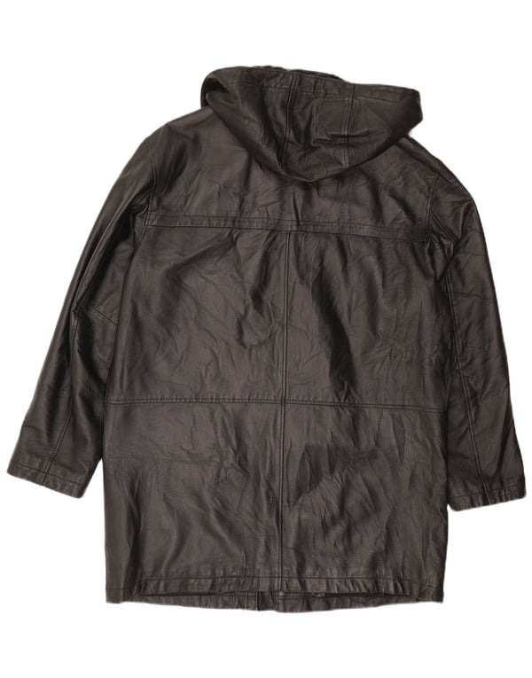 Studio 81 Ανδρικό Δερμάτινο Παλτό με Κουκούλα IT 54 2XL Μαύρο Δερμάτινο