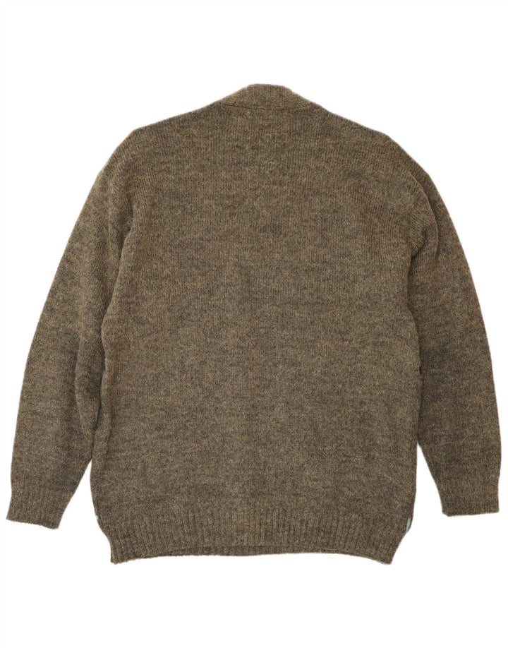 Vintage ανδρικό πουλόβερ με λαιμόκοψη μεσαίου μεγέθους Khaki Fair Isle
