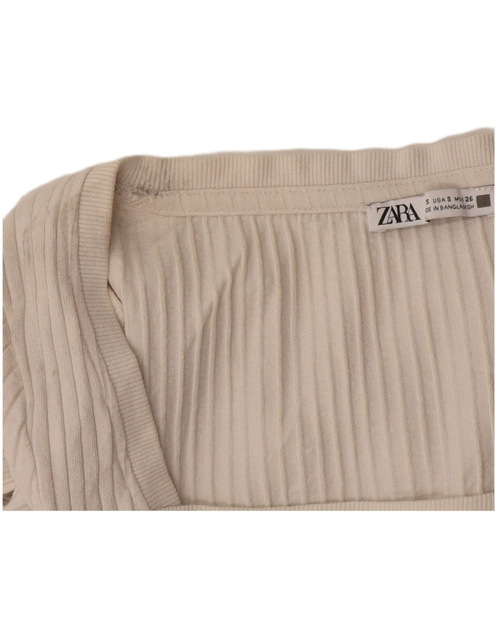 Zara Γυναικείο Crop Top μακρυμάνικο UK 10 Small Beige
