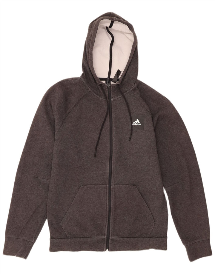 Ανδρικό πουλόβερ με κουκούλα με φερμουάρ Adidas μικρό γκρι βαμβακερό