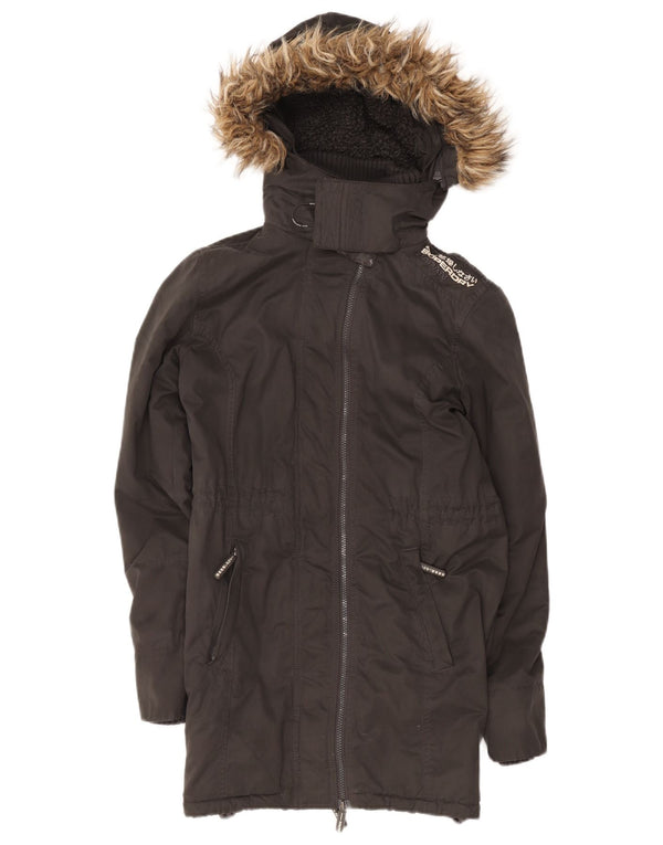Superdry γυναικείο μπουφάν Sherpa Parka με κουκούλα UK 12 μεσαίο μαύρο πολυεστέρα