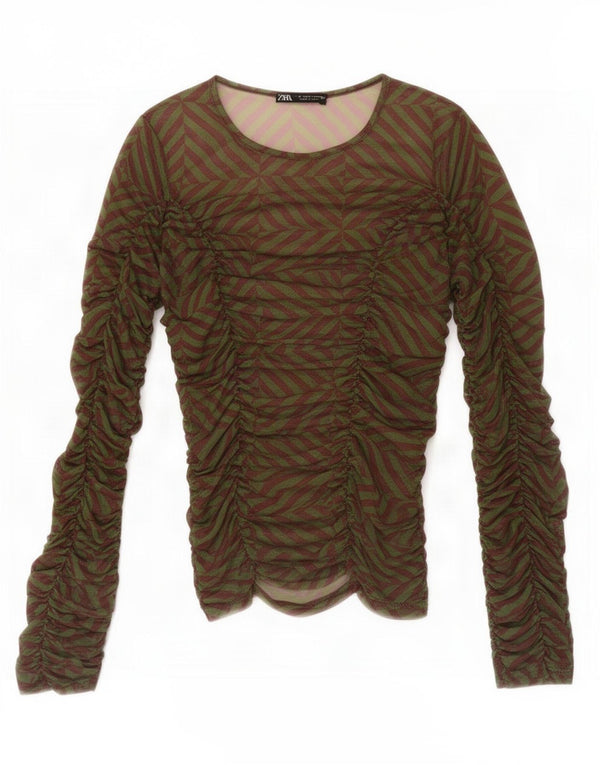Zara Γυναικείο τοπ μακρυμάνικο UK 8 Small Green Geometric