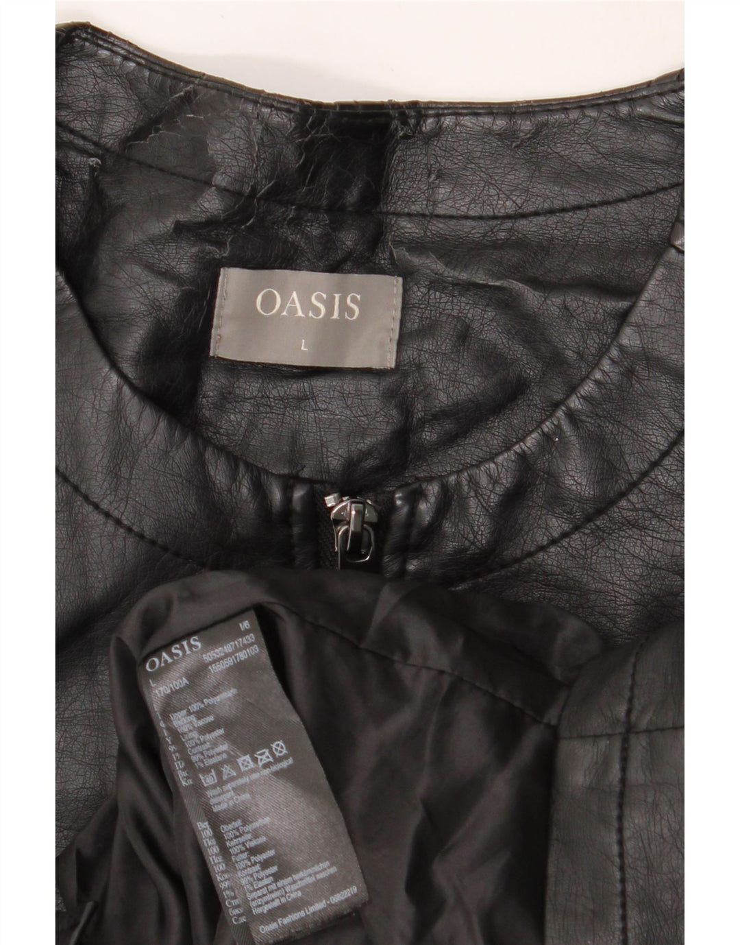 OASIS Womens Faux Leather Jacket UK 14 Large Black Polyurethane Vintage Oasis and Second-Hand Oasis from Messina Hembry 