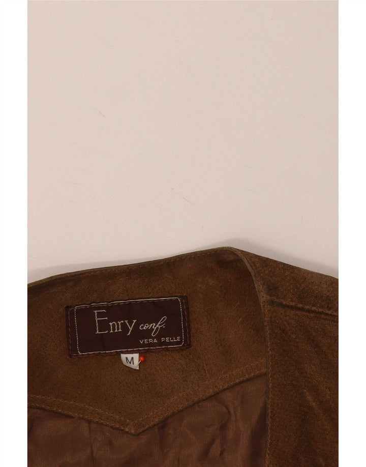 Vintage Ανδρικό Suede Utility Gilet UK 38 Δέρμα μεσαίου καφέ