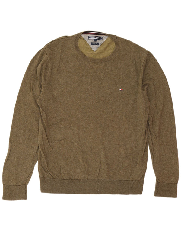 Ανδρικό πουλόβερ Tommy Hilfiger Crew Neck Jumper Μεγάλο Χακί Βαμβακερό