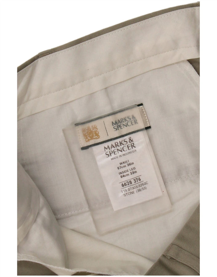 Marks & Spencer Ανδρικό παντελόνι με καρφίτσα W38 L33 Μπεζ πολυεστέρας