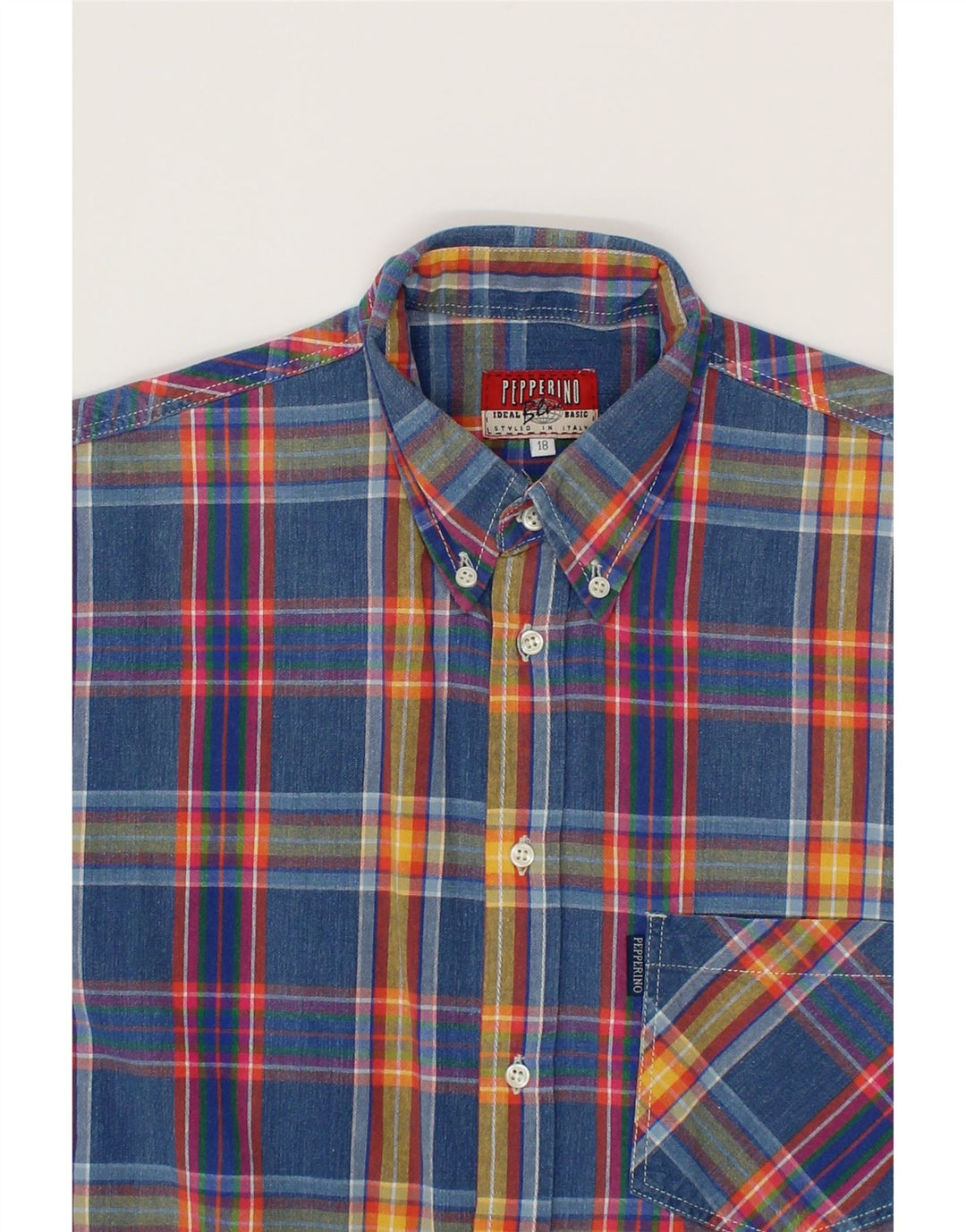 PEPPERINO Boys Shirt 15-16 Years XL Blue Check Cotton Vintage Pepperino and Second-Hand Pepperino from Messina Hembry 