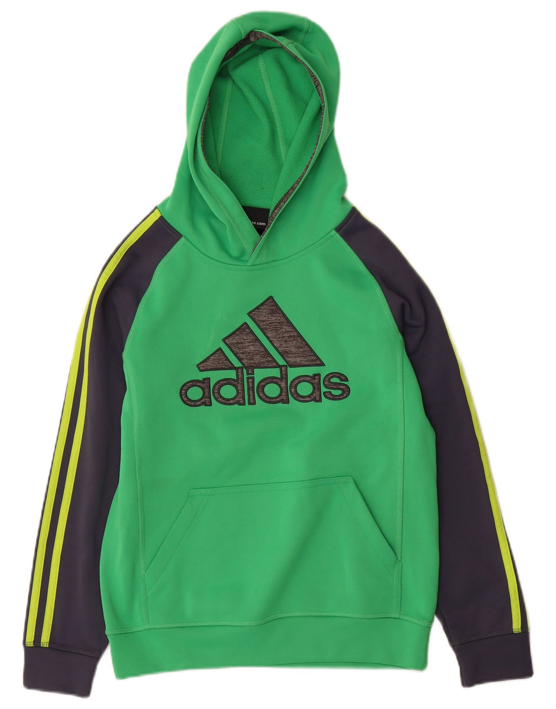 ADIDAS Boys Climawarm Hoodie Jumper 10-11 Years Medium Green Colourblock