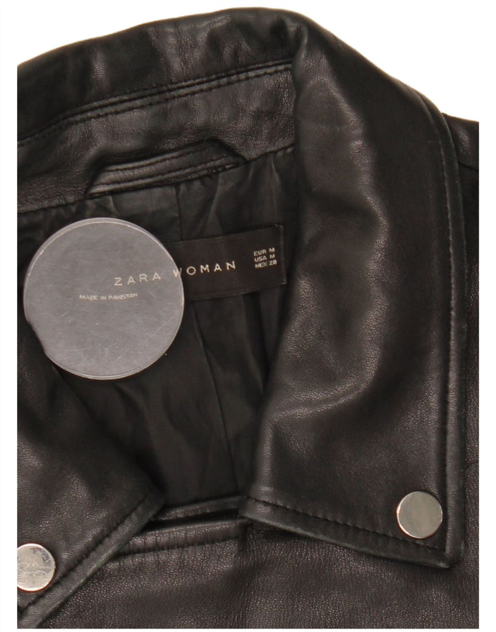 Zara Γυναικείο Δερμάτινο Μπουφάν Biker UK 12 Μεσαίο Μαύρο