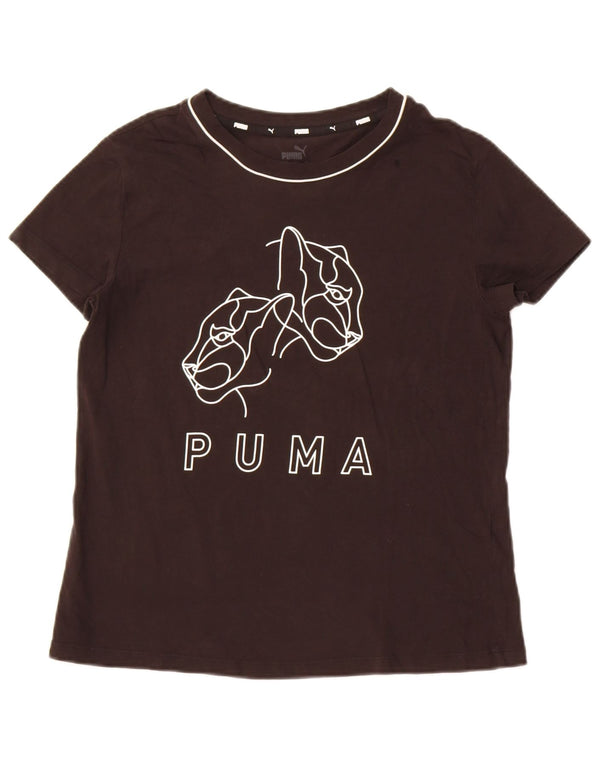Puma Γυναικείο T-Shirt Top UK 14 Large μαύρο βαμβακερό