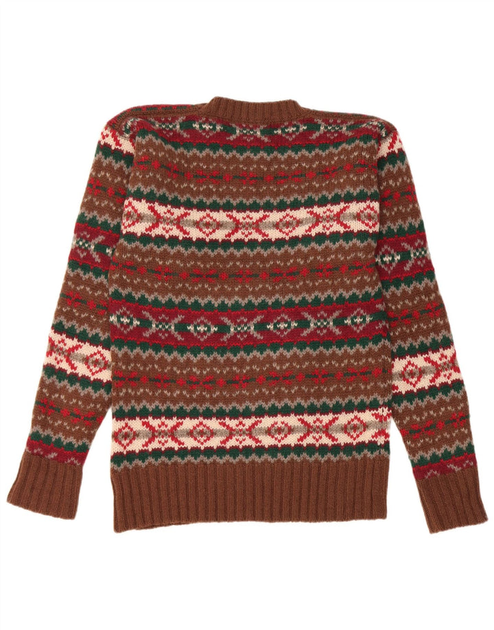 Chaps Ανδρικό πουλόβερ με λαιμόκοψη μικρό καφέ Fair Isle Virgin Wool
