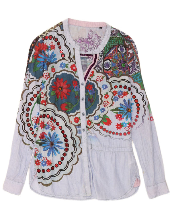 Desigual Γυναικείο γραφικό πουκάμισο μπλούζα UK 10 Small Blue Floral Βαμβακερό