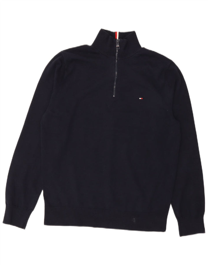 Ανδρικό πουλόβερ με φερμουάρ Tommy Hilfiger, βαμβακερό, μεσαίο ναυτικό