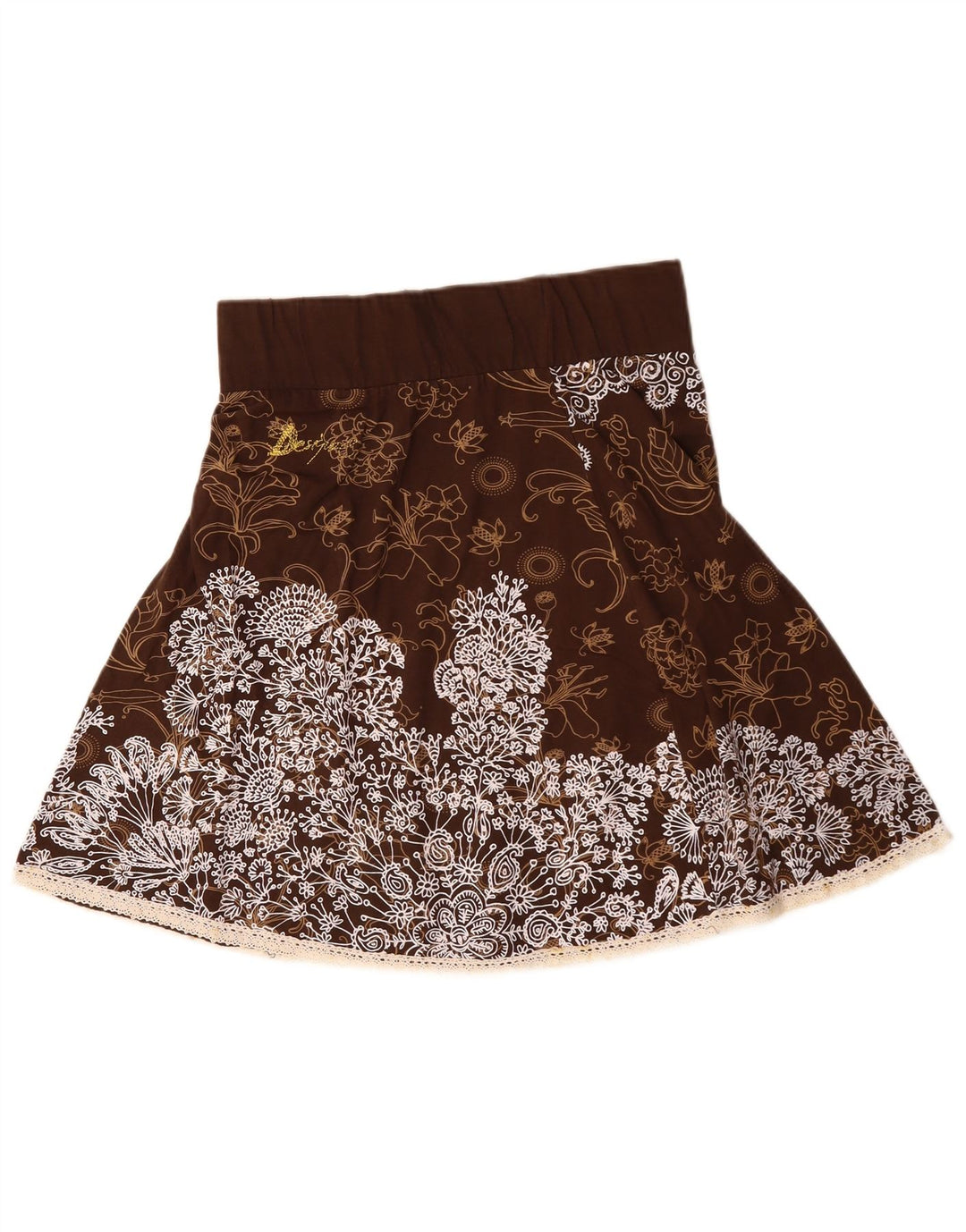 DESIGUAL Γυναικεία ψηλόμεση φούστα σε γραμμή Α μεγάλη W30 καφέ φλοράλ βαμβακερή