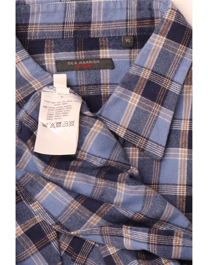 SEA BARRIER Ανδρικό φανελένιο πουκάμισο XL Blue Check Cotton