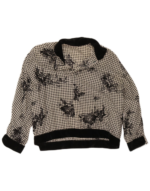 Vintage γυναικεία υπερμεγέθη μπλούζα UK 18 XL Black Houndstooth