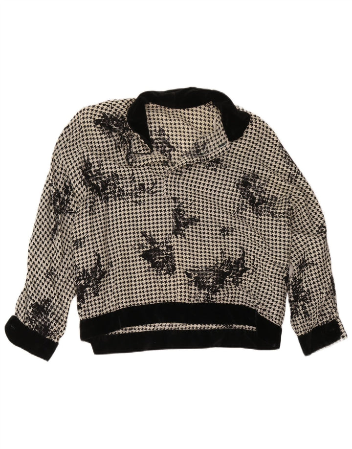 Vintage γυναικεία υπερμεγέθη μπλούζα UK 18 XL Black Houndstooth