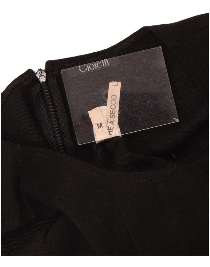 Vintage γυναικείο αμάνικο φόρεμα A-Line UK 12 μεσαίο μαύρο μαλλί