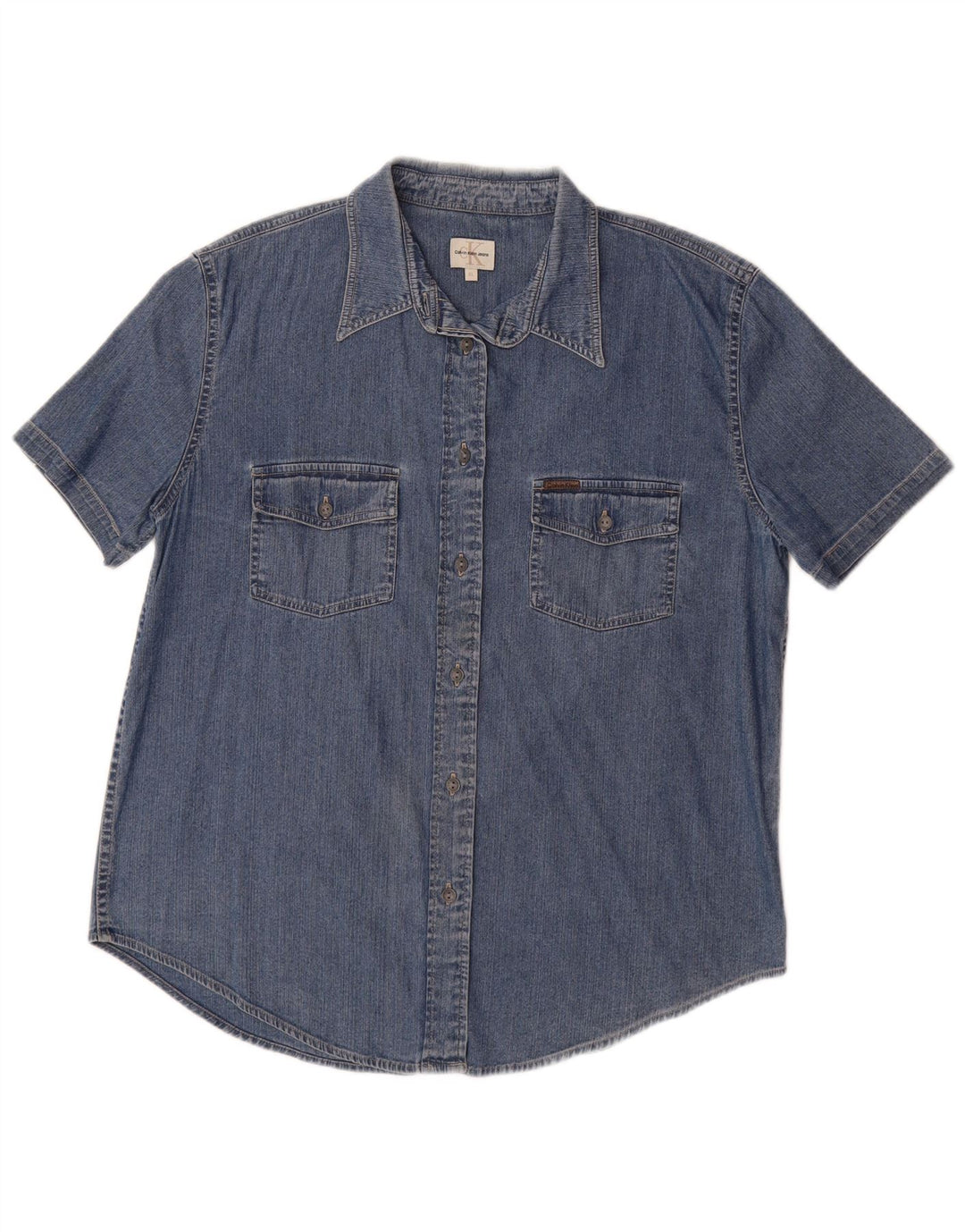 CALVIN KLEIN JEANS Γυναικείο κοντομάνικο τζιν πουκάμισο UK 18 XL μπλε βαμβακερό