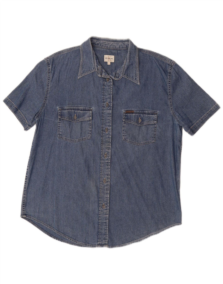 CALVIN KLEIN JEANS Γυναικείο κοντομάνικο τζιν πουκάμισο UK 18 XL μπλε βαμβακερό