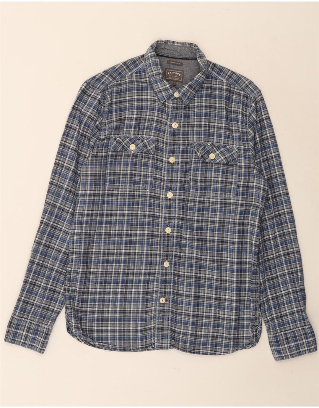 FAT FACE Ανδρικό πουκάμισο Classic Fit Flannel Μικρό Μπλε βαμβακερό
