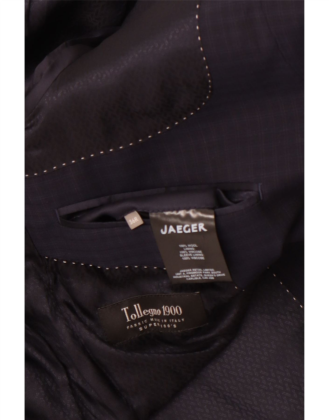 Ανδρικό μπουφάν JAEGER 2 κουμπιά σακάκι UK 36 Small Navy Blue Check Wool