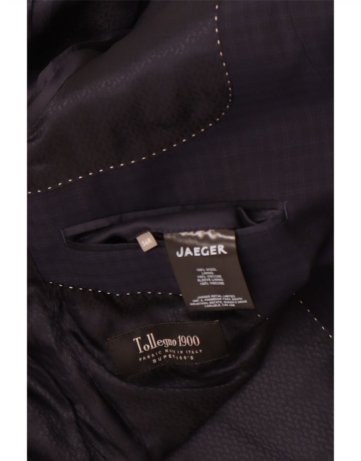 Ανδρικό μπουφάν JAEGER 2 κουμπιά σακάκι UK 36 Small Navy Blue Check Wool
