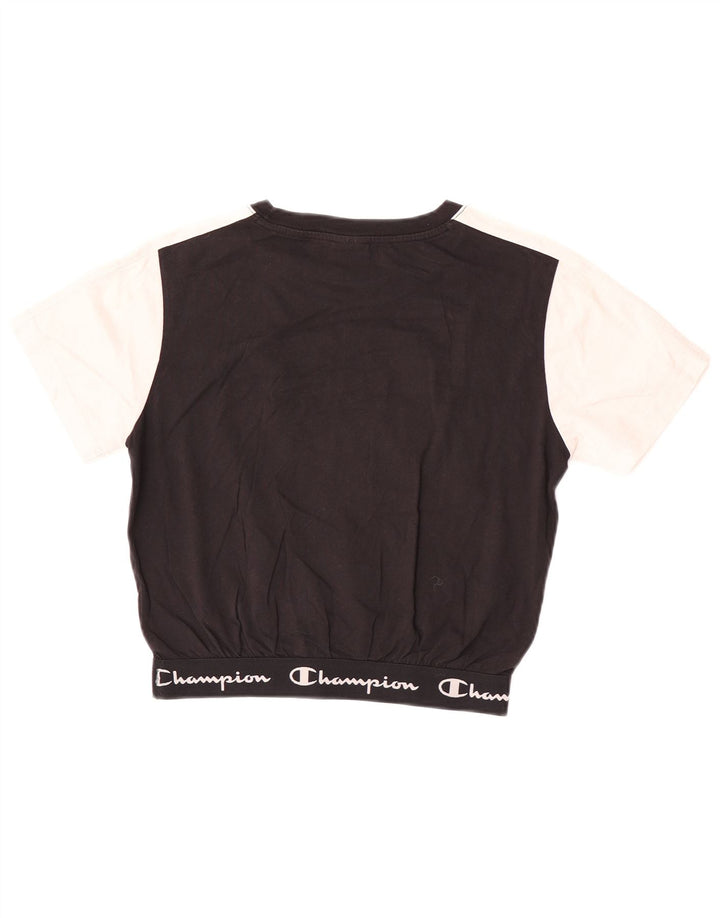 Champion γυναικείο Crop γραφικό T-shirt Top UK 12 Medium Black Colourblock