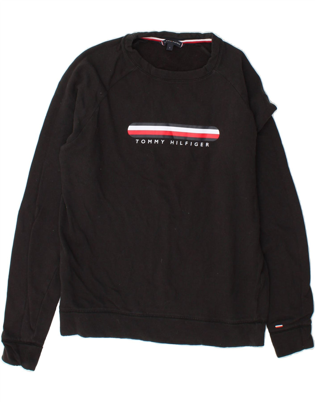TOMMY HILFIGER Mens Graphic Sweatshirt Jumper Small Black Cotton Vintage Tommy Hilfiger and Second-Hand Tommy Hilfiger from Messina Hembry 
