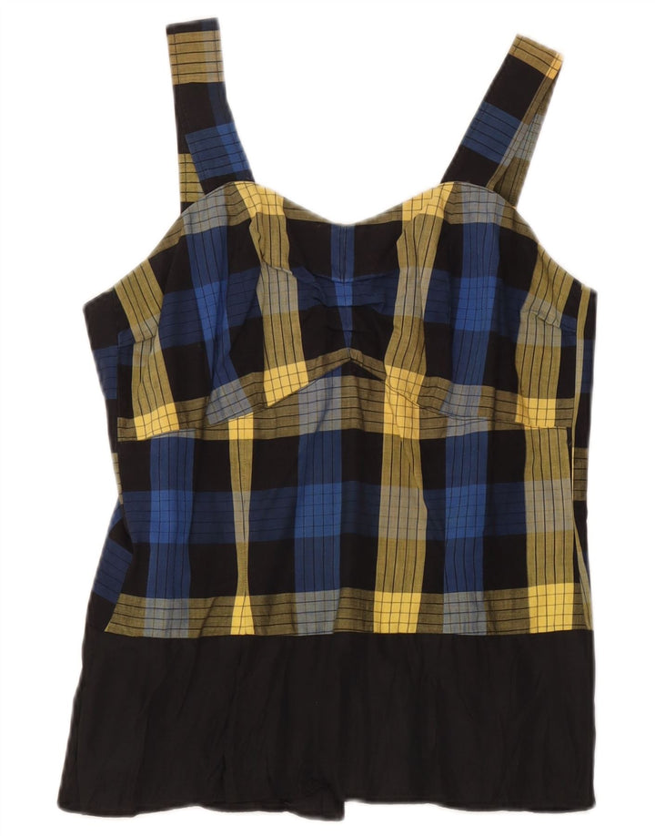 Vintage Γυναικεία Crop Αμάνικη Μπλούζα Τοπ UK 10 Small Blue Check