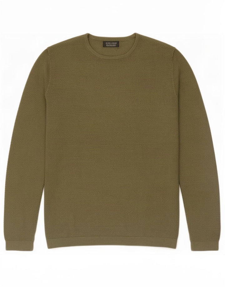Ανδρικό πουλόβερ Zara Crew Neck Jumper Μικρό Χακί