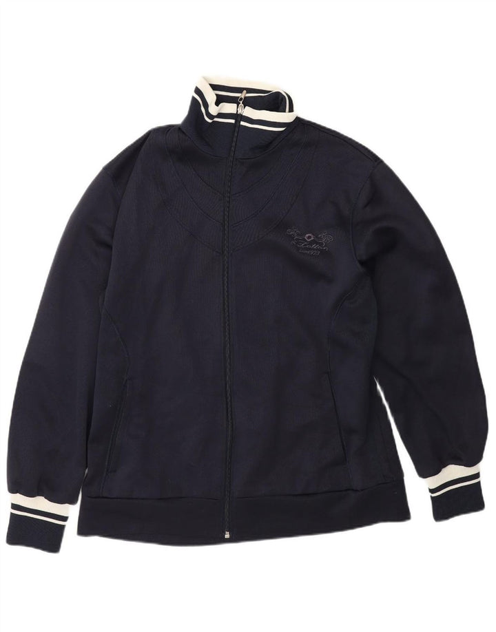 LOTTO Womens Tracksuit Top Jacket UK 16 Large Navy Blue Polyester