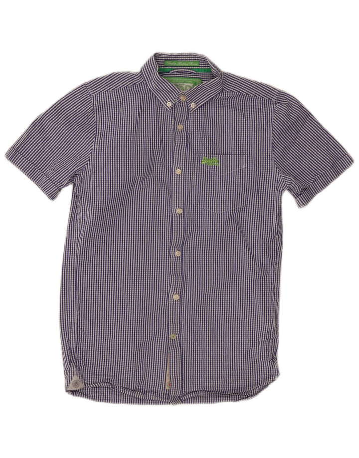 Ανδρικό κοντομάνικο πουκάμισο SUPERDRY Μικρό Navy Blue Gingham Cotton