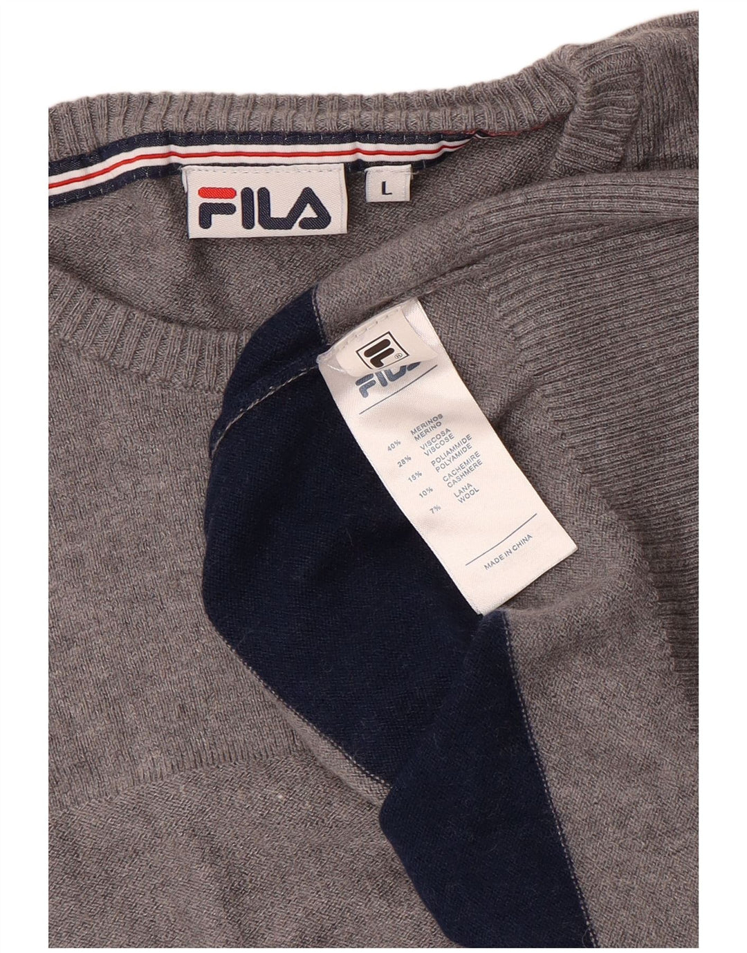 Fila γυναικείο πουλόβερ με λαιμόκοψη UK 16 μεγάλο γκρι ριγέ μαλλί