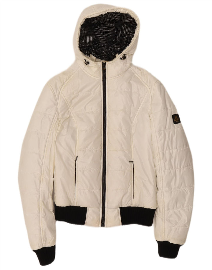 Refrigiwear Γυναικείο μπουφάν με κουκούλα Bomber padded UK 14 μεγάλο λευκό πολυεστέρα