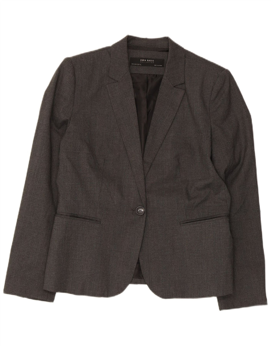 Zara Γυναικείο μπουφάν μπλέιζερ με 1 κουμπί EU 42 Large Grey Check Polyester