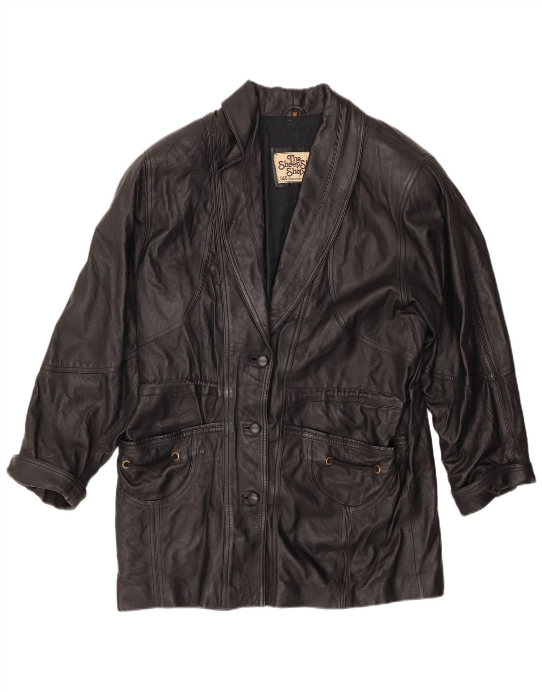 Vintage Γυναικείο Δερμάτινο Παλτό EU 44 XL Μαύρο Δερμάτινο