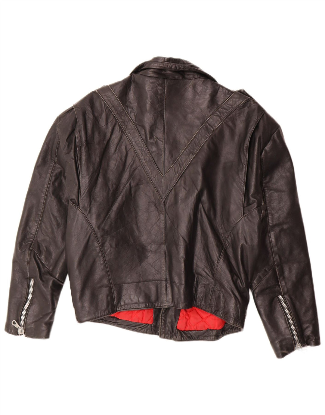 Vintage Γυναικείο Δερμάτινο Μπουφάν Biker UK 16 Large Μαύρο Δερμάτινο