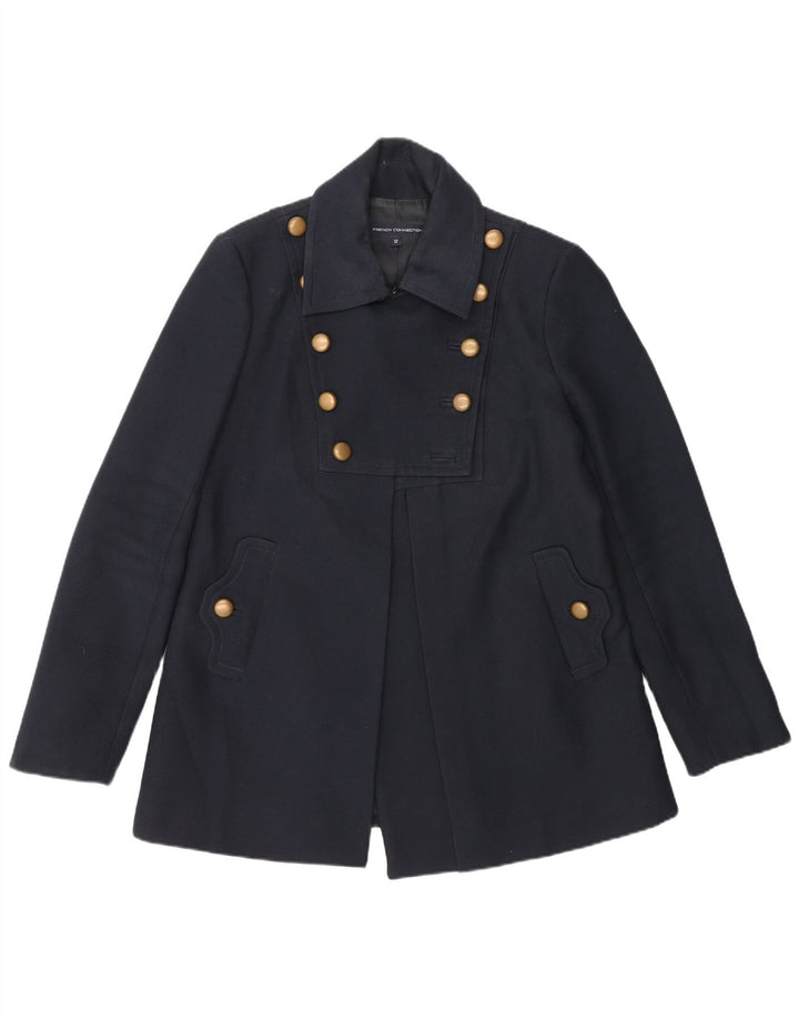 French Connection Γυναικείο παλτό μπιζελιού UK 12 Medium Navy Blue Polyester