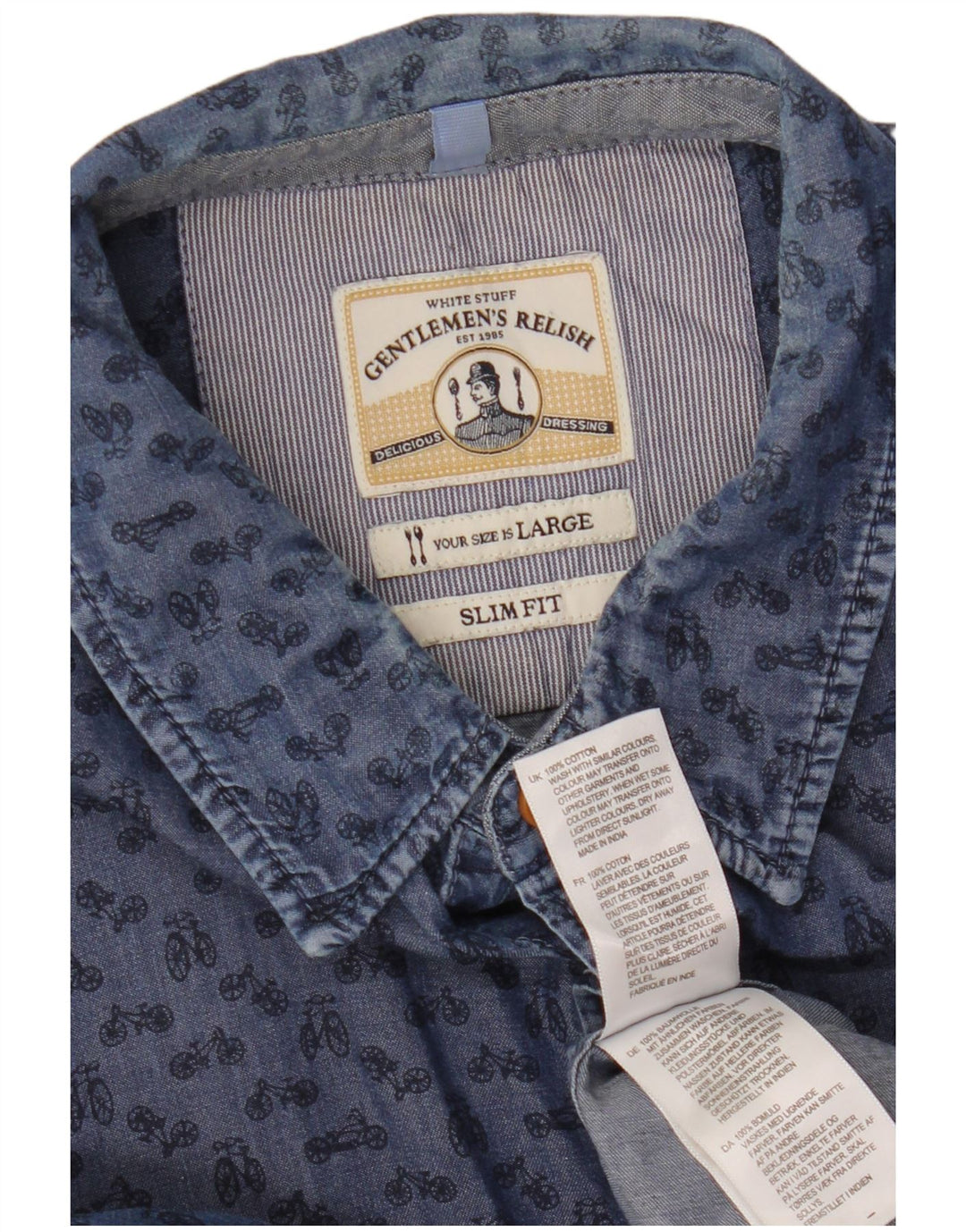 White Stuff Ανδρικό Abstract Pattern Slim Fit πουκάμισο μεγάλο μπλε βαμβακερό