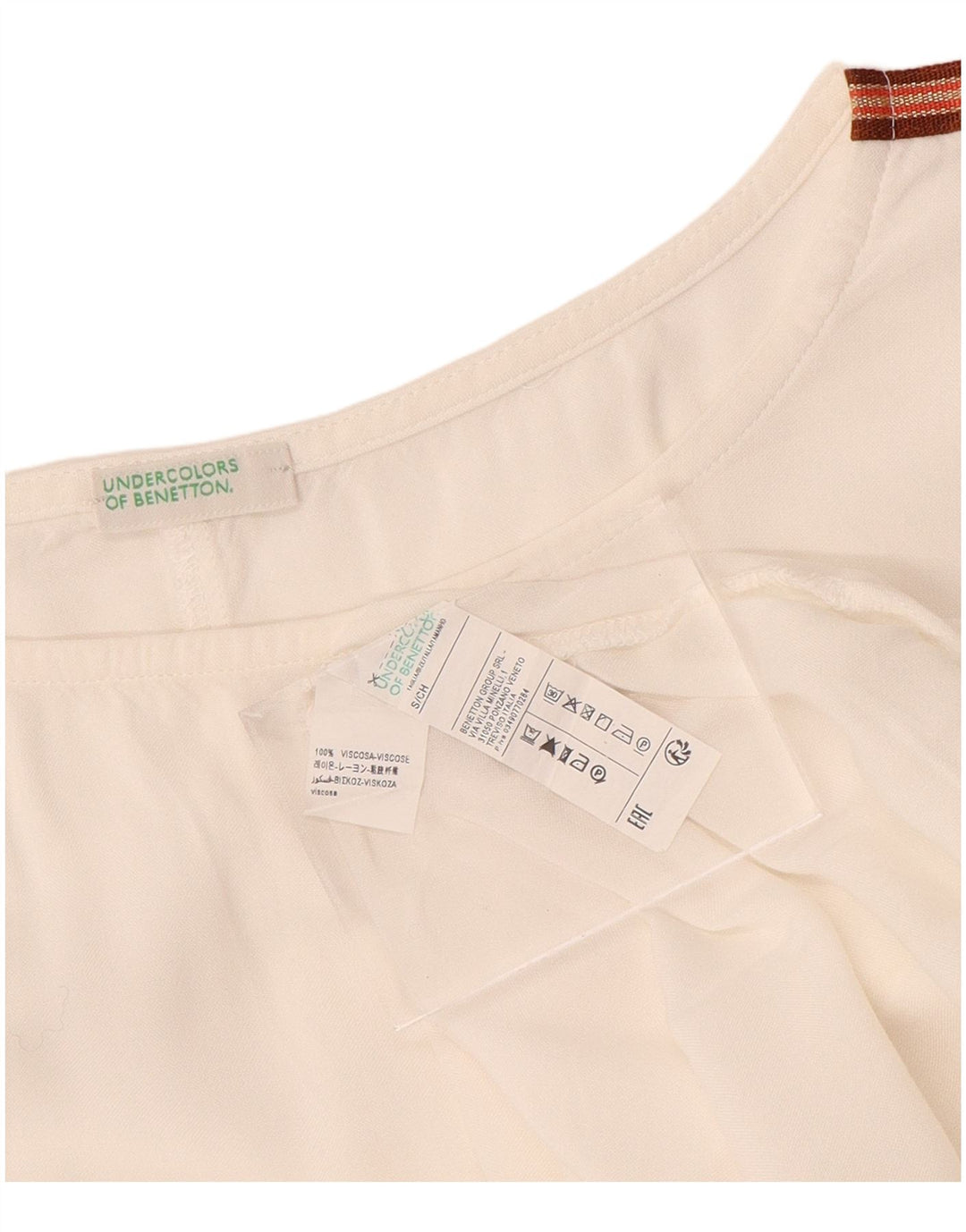 BENETTON Γυναικεία Μπλούζα Oversized Top UK 10 Small Off White Viscose