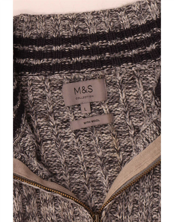 Marks & Spencer Ανδρικό πουλόβερ με φερμουάρ, μάλλινο μεγάλο γκρι