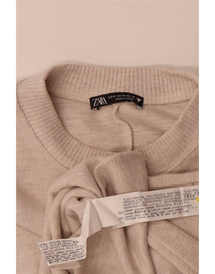 Zara Γυναικείο Crop Top μακρυμάνικο UK 14 Medium Beige Polyester