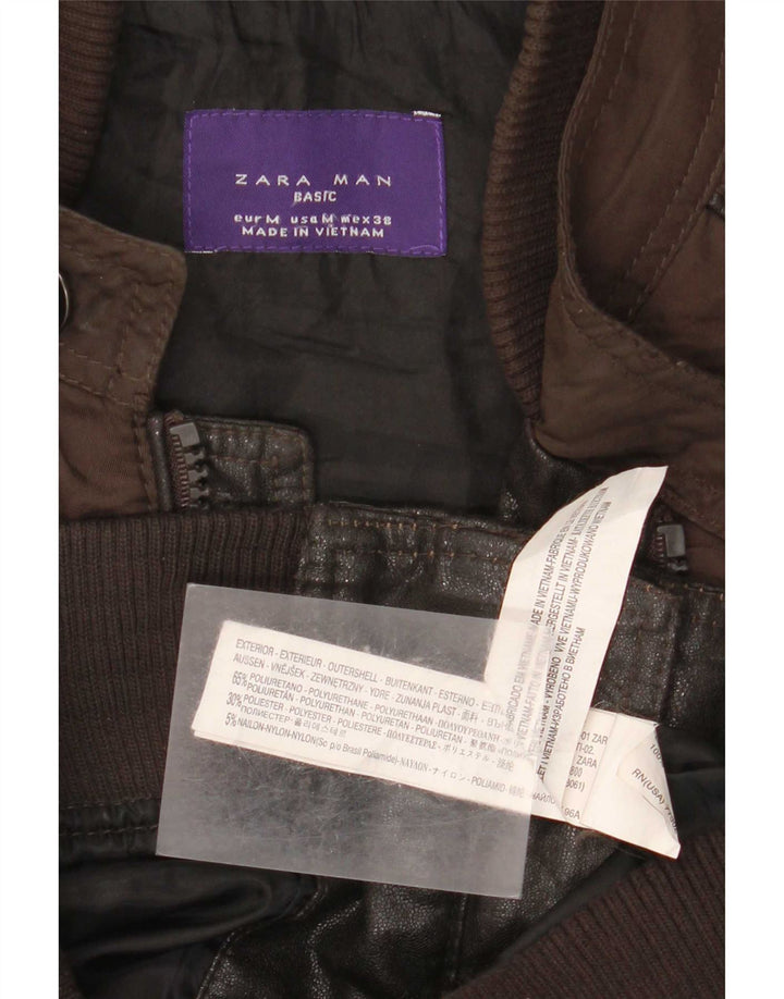 Zara Ανδρικό Μπουφάν από Faux Leather UK 38 Μεσαίου καφέ Πολυουρεθάνης