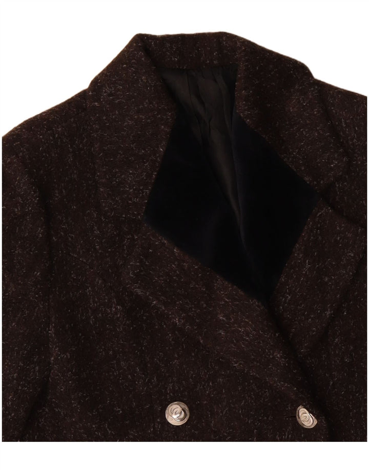 VINTAGE Γυναικείο παλτό με διπλό στήθος UK 12 Μαλλί με μεσαίο καφέ