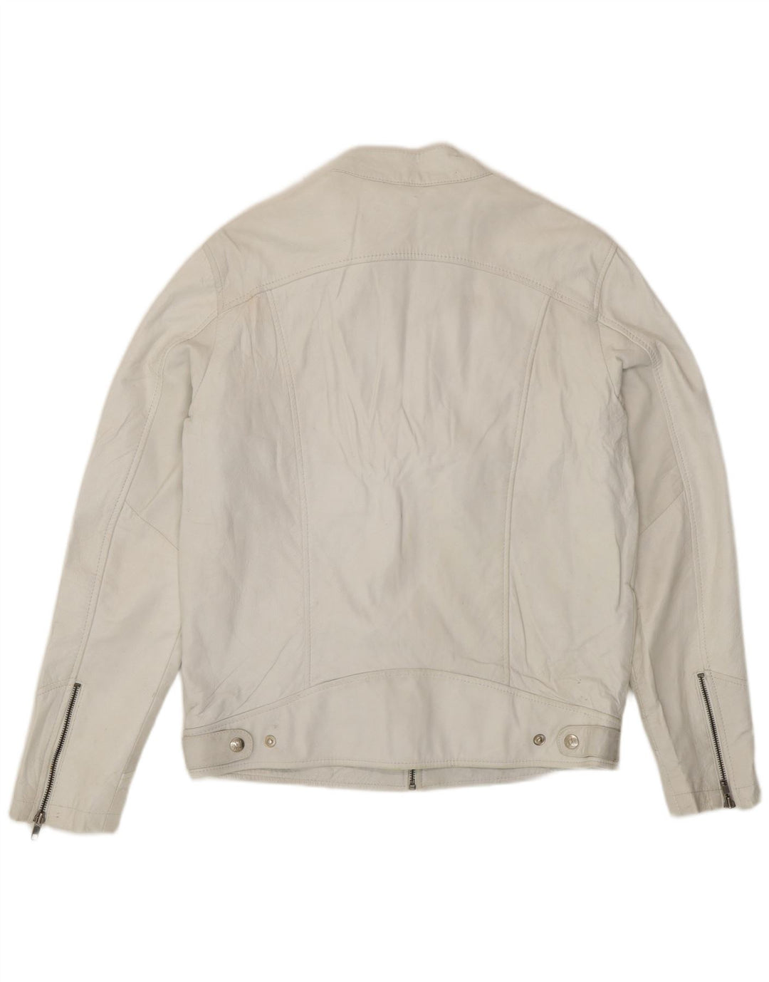 Vintage Γυναικείο Biker Δερμάτινο Μπουφάν UK 18 XL Λευκό Δερμάτινο