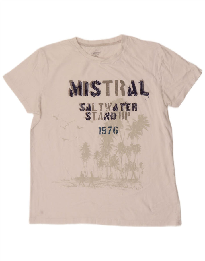 Ανδρικό γραφικό T-Shirt Mistral Top μεγάλο λευκό βαμβακερό