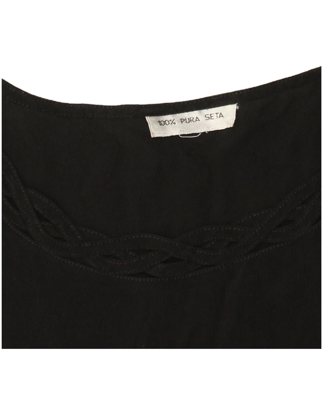 VINTAGE Γυναικεία Αμάνικη Μπλούζα Τοπ UK 14 Medium Black Silk