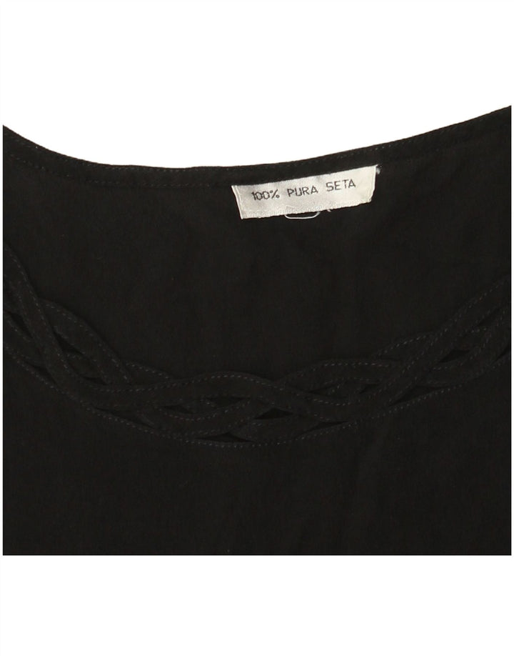 VINTAGE Γυναικεία Αμάνικη Μπλούζα Τοπ UK 14 Medium Black Silk