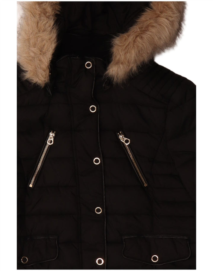 Zara Γυναικείο μπουφάν με κουκούλα UK 14 Μεσαίο μαύρο πολυεστέρα